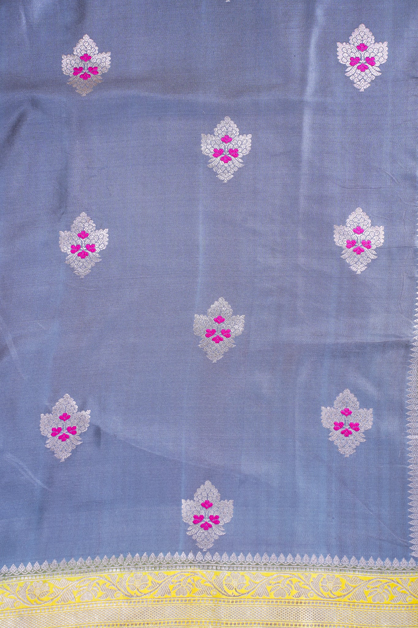 Steel Grey Handloom Banarasi Mashru Katan Silk Saree