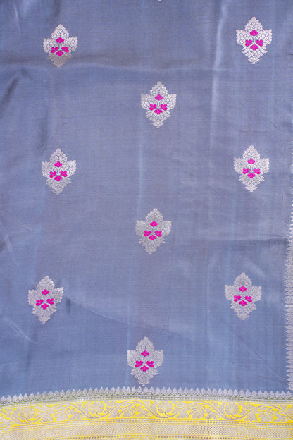 Steel Grey Handloom Banarasi Mashru Katan Silk Saree