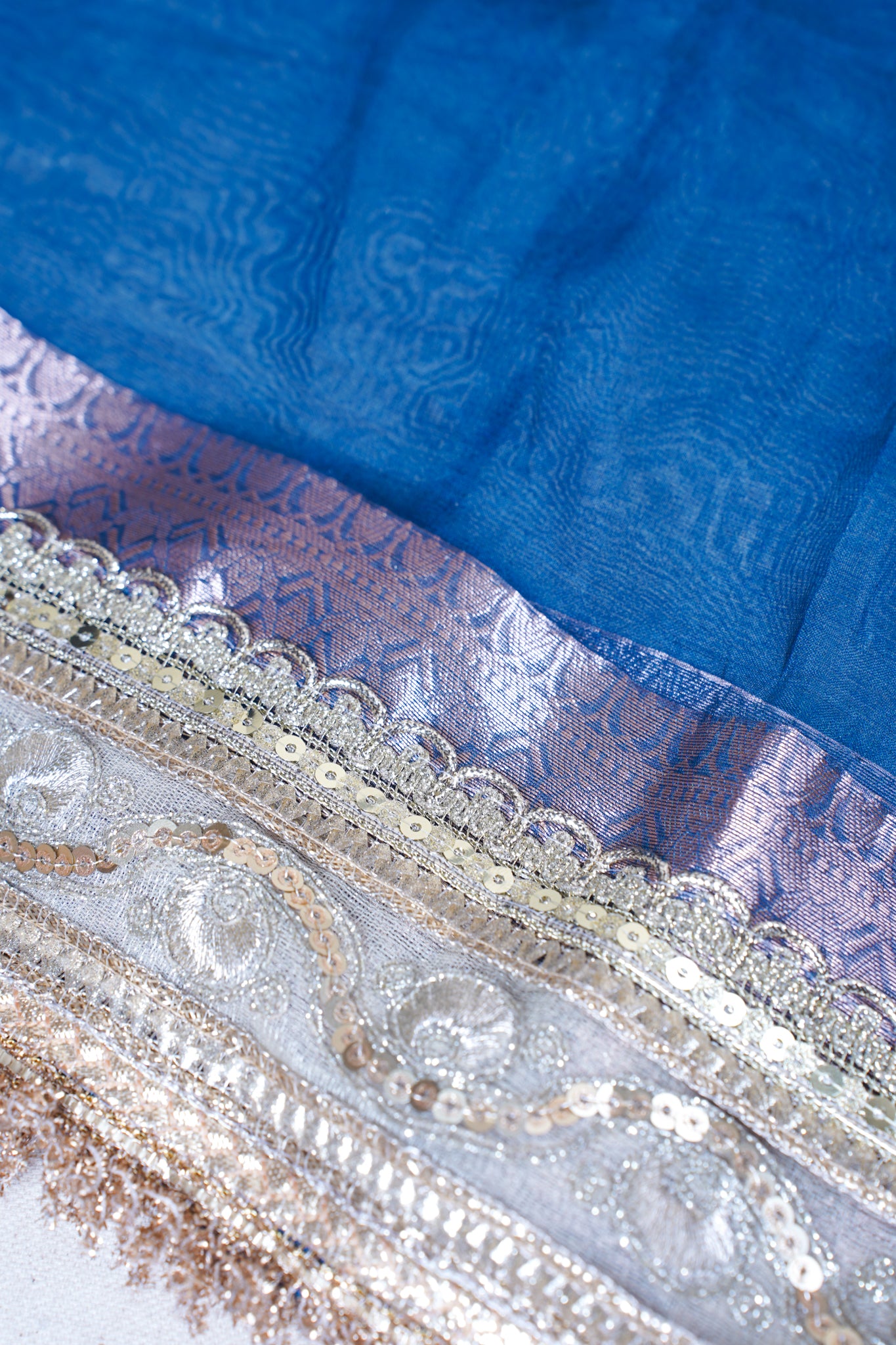 Royal Blue Banarasi Pure Tissue Silk Saree with Sequined Lace Border