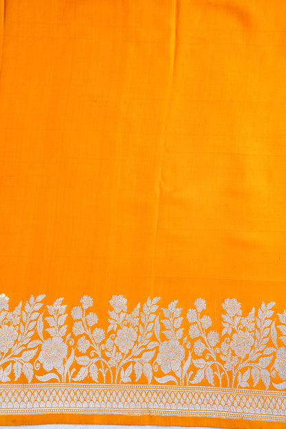 Mustard Orange Handloom Banarasi Mashru Katan Silk Saree