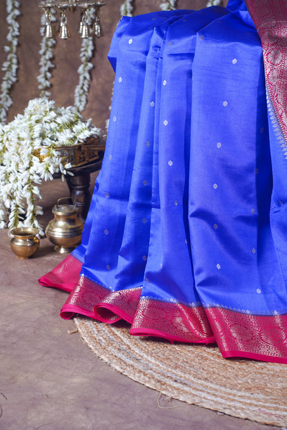 Royal Blue Handloom Pure Silk Banarasi Saree