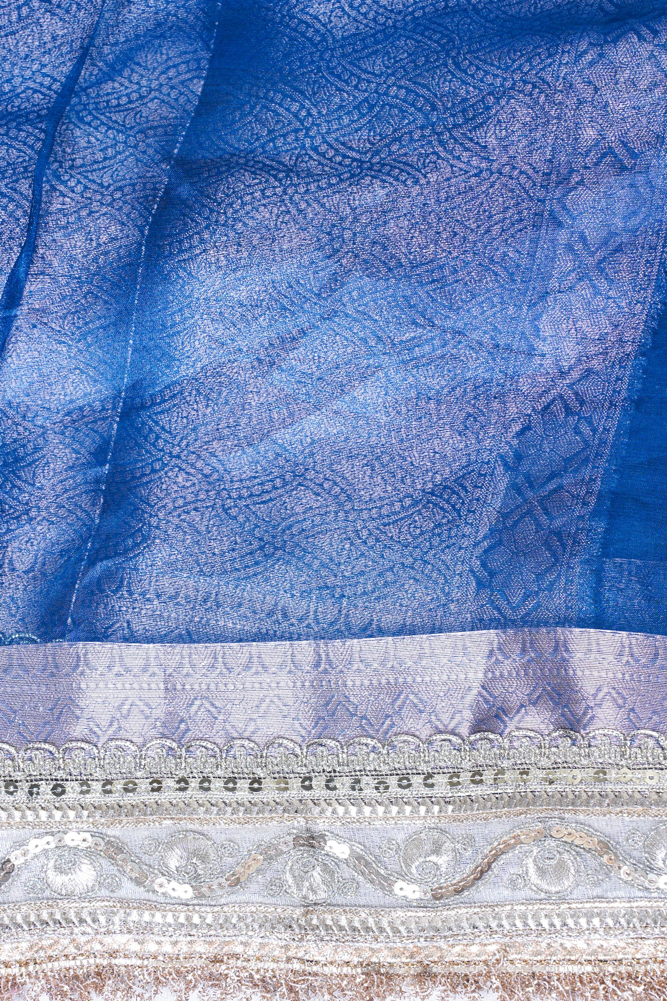 Royal Blue Banarasi Pure Tissue Silk Saree with Sequined Lace Border