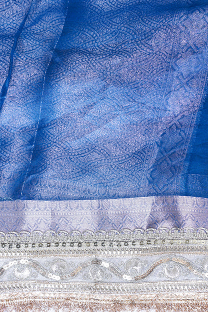 Royal Blue Banarasi Pure Tissue Silk Saree with Sequined Lace Border