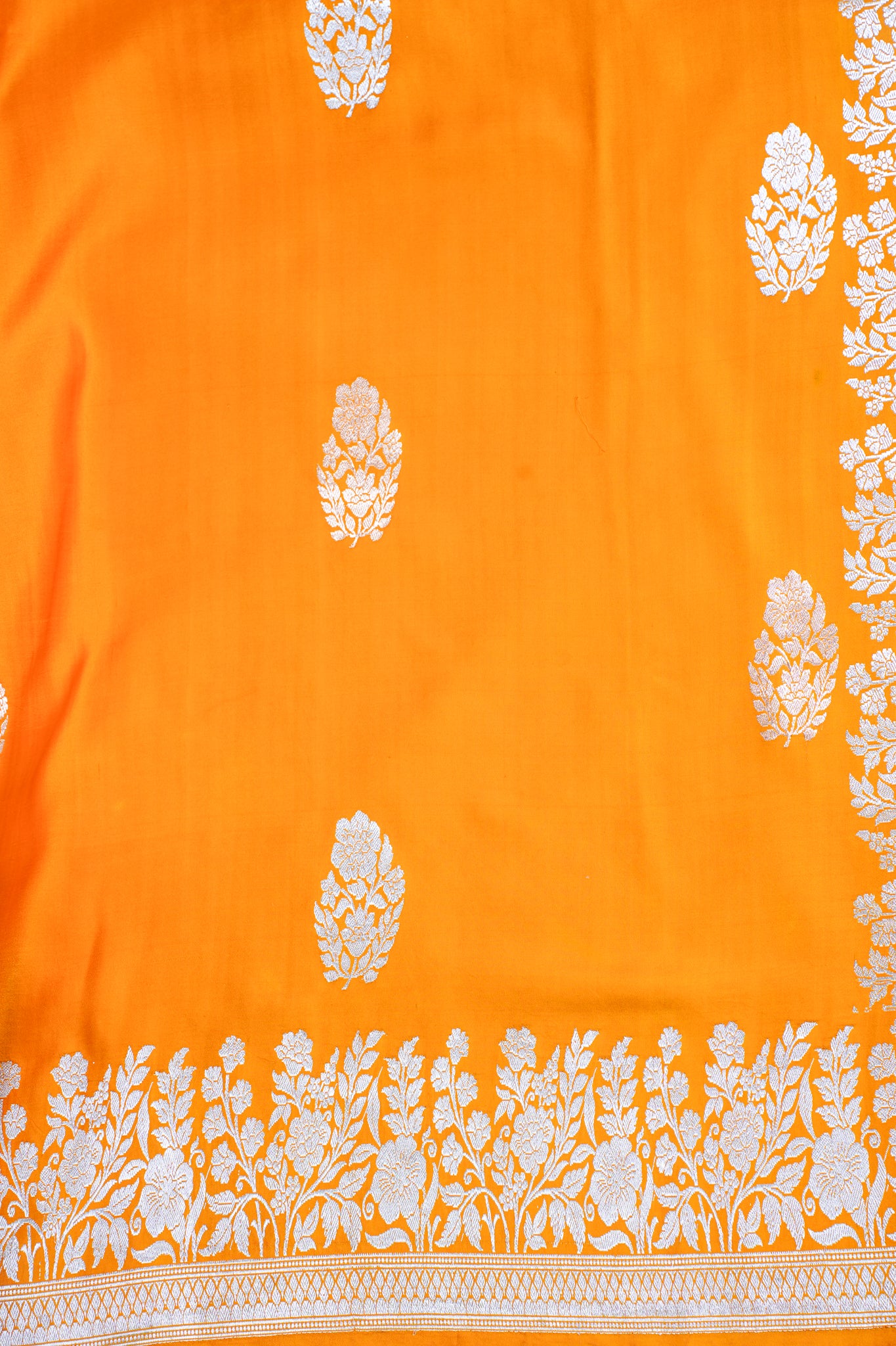 Mustard Orange Handloom Banarasi Mashru Katan Silk Saree