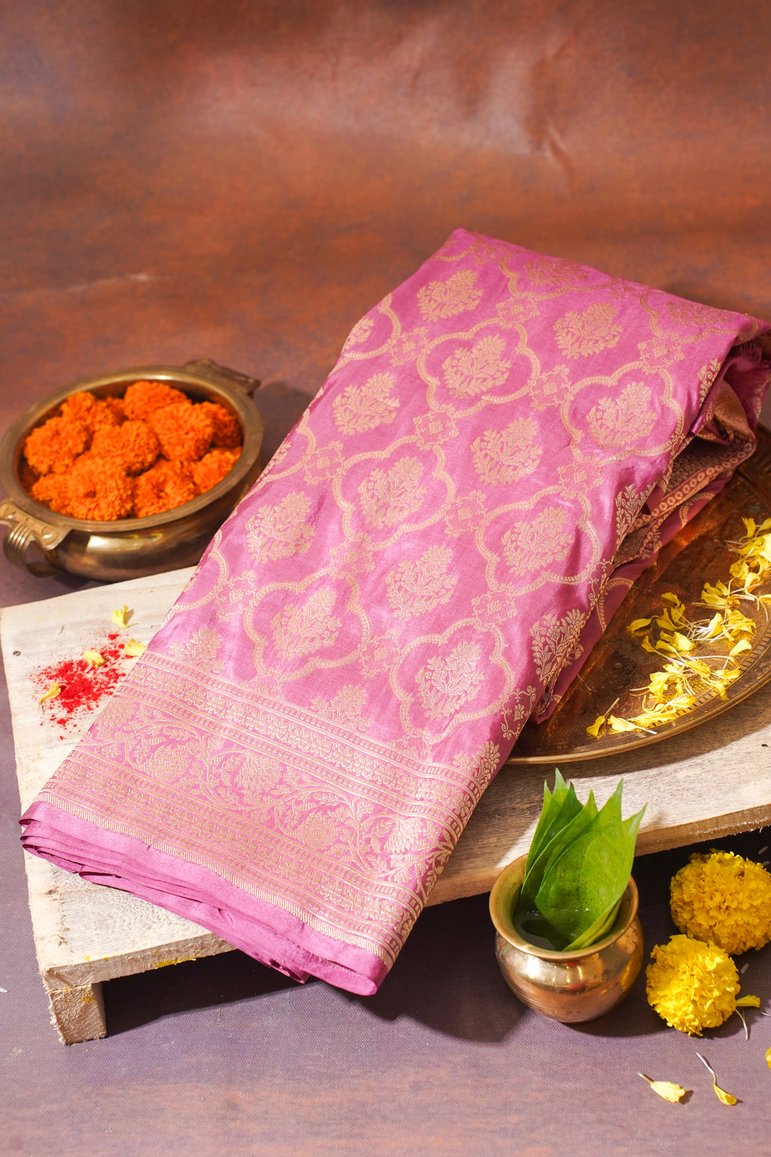 Rani Pink Banarasi Pure Katan Silk Jaal Saree