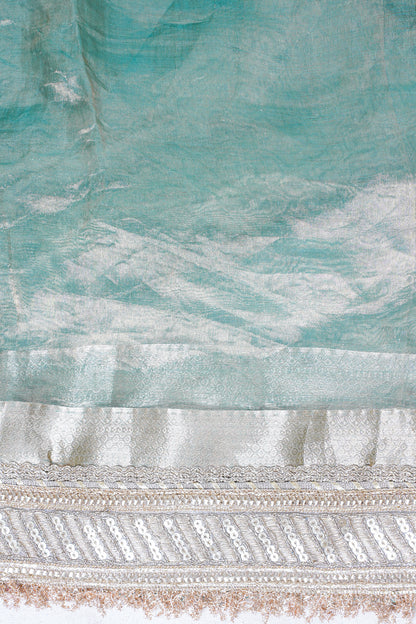 Mint Green Banarasi Pure Tissue Silk Saree with Sequined Lace Border