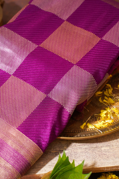 Magenta Banarasi Pure Katan Silk Minakari Brocade Saree