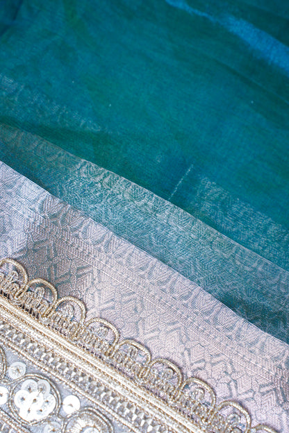 Sea Green Banarasi Pure Tissue Silk Saree with Sequined Lace Border