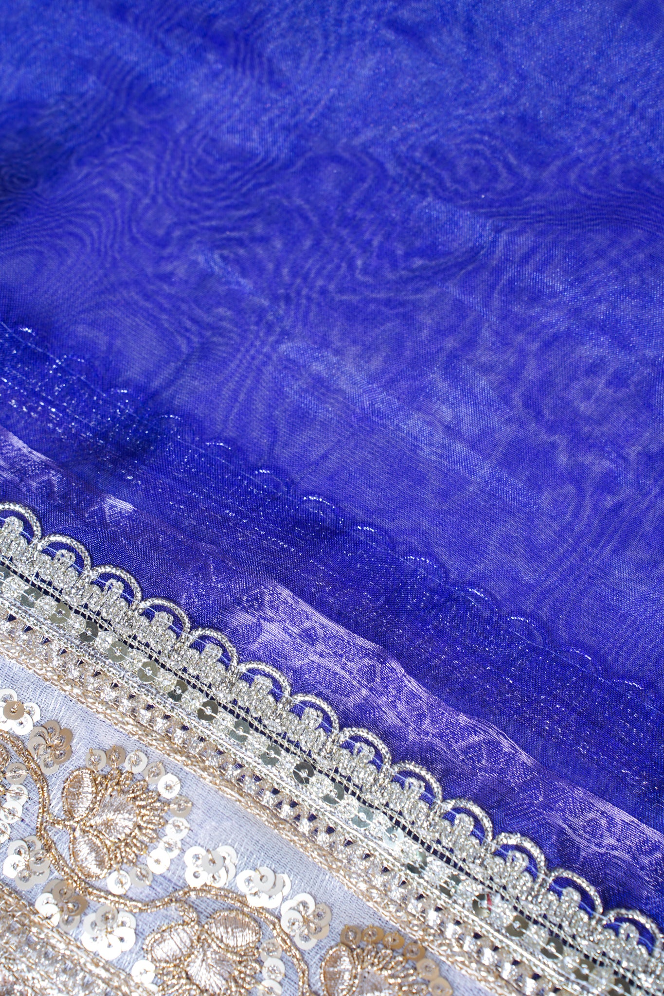 Royal Blue Banarasi Pure Tissue Silk Saree with Sequined Lace Border