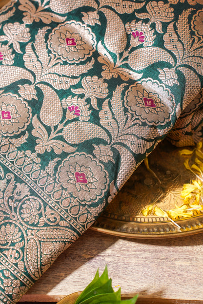 Bottle Green Banarasi Pure Minakari Brocade Saree