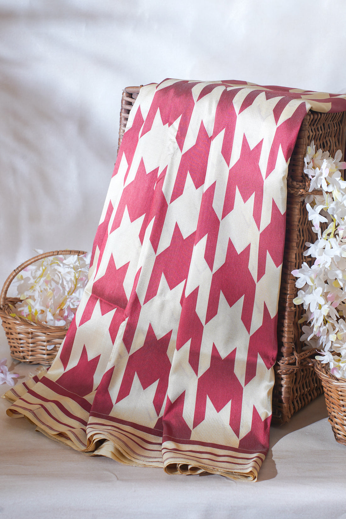 Maroon And Cream Pure Brocade Saree