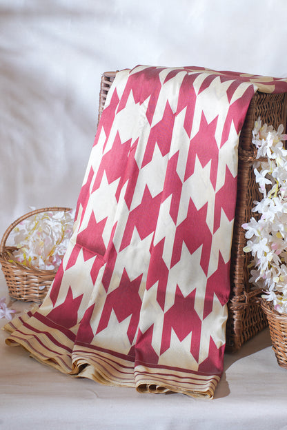 Maroon And Cream Pure Brocade Saree