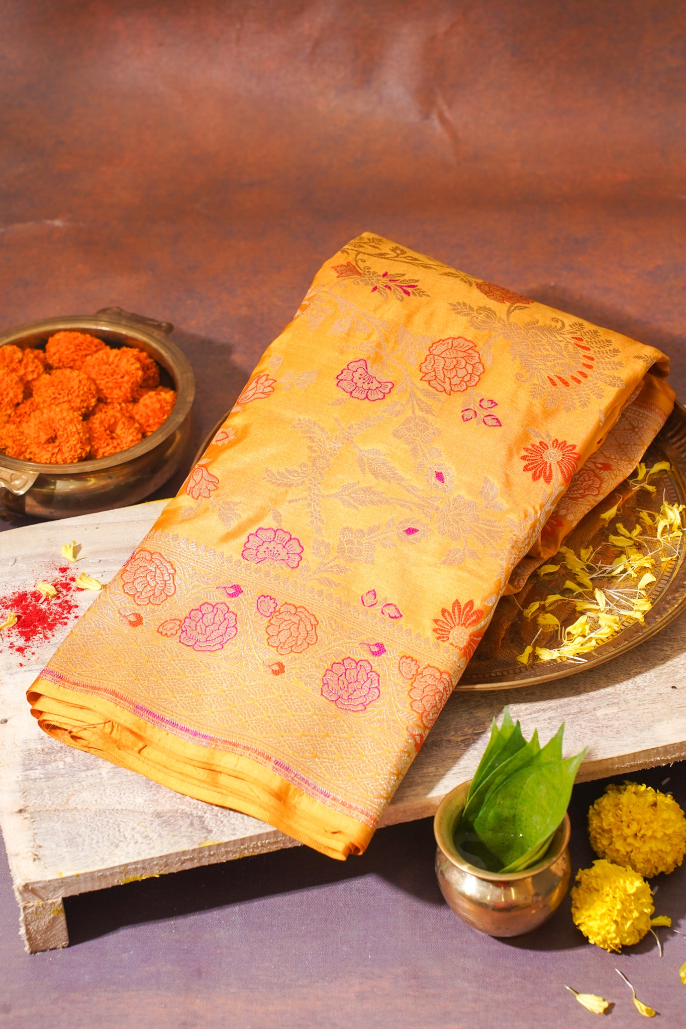 Haldi Yellow Banarasi Pure Katan Silk Minakari Jaal Saree