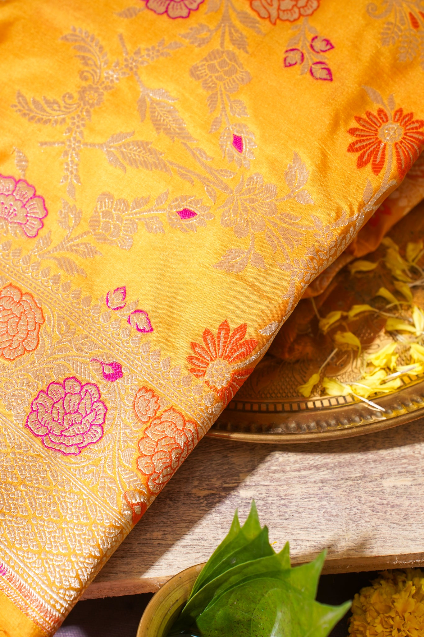 Haldi Yellow Banarasi Pure Katan Silk Minakari Jaal Saree