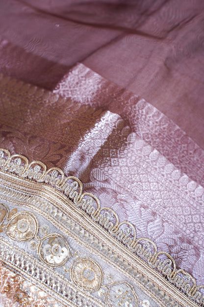 Dusty Mauve Banarasi Pure Tissue Silk Saree with Sequined Lace Border