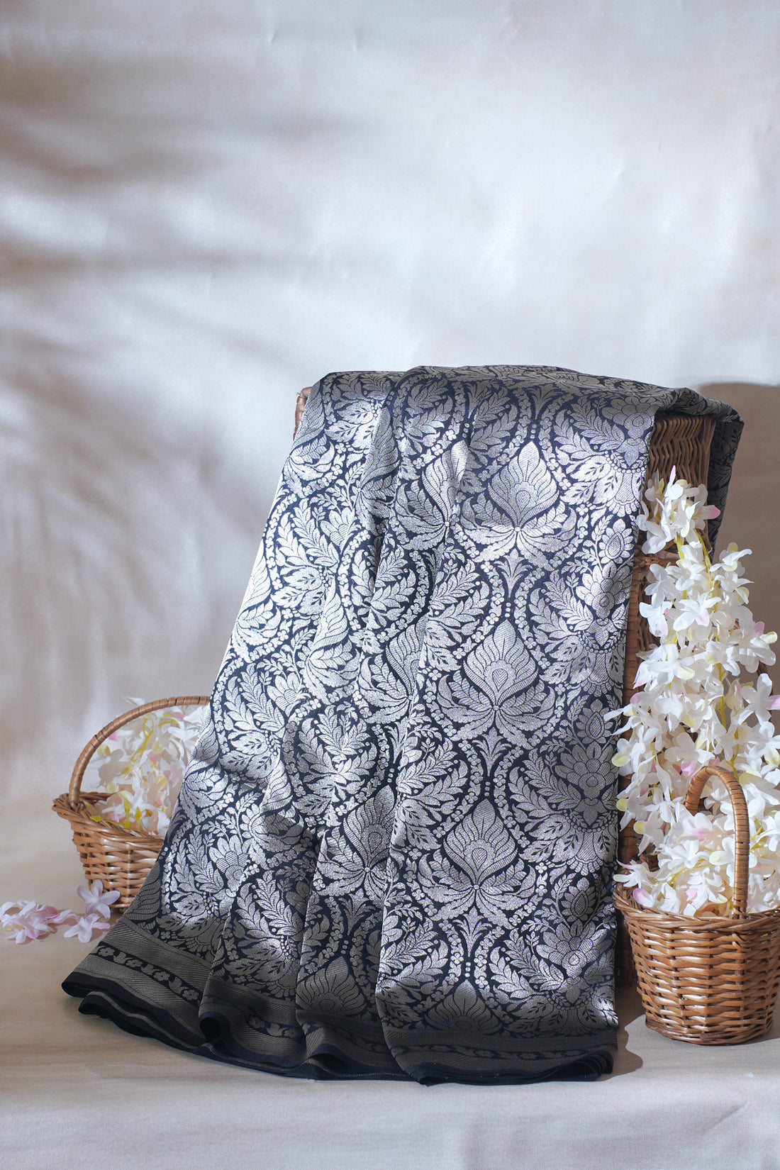 Black &amp; Silver Royal Weave Pure Brocade Saree