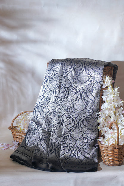 Black &amp; Silver Royal Weave Pure Brocade Saree