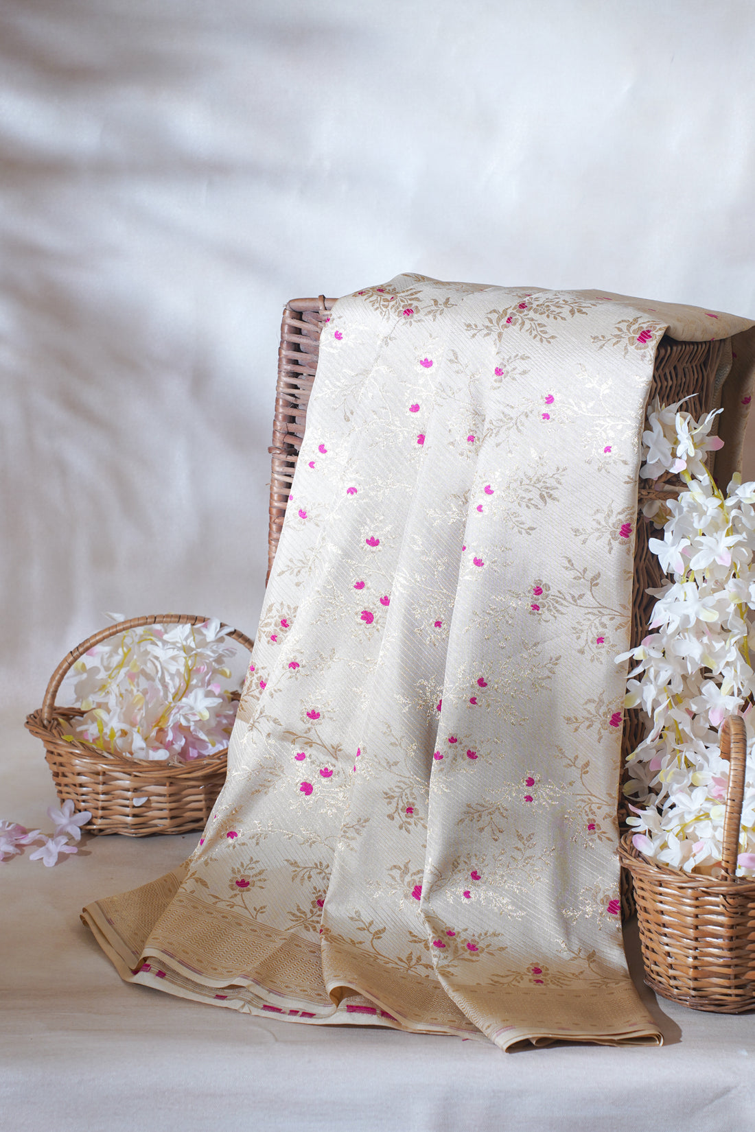 Ivory Pure Brocade Minakaari Saree