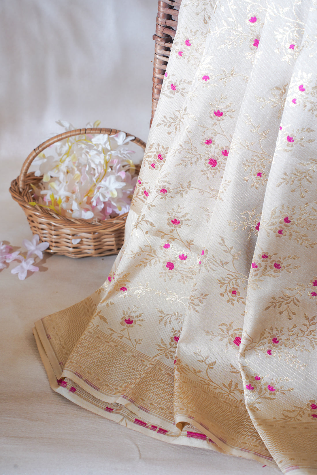 Ivory Pure Brocade Minakaari Saree