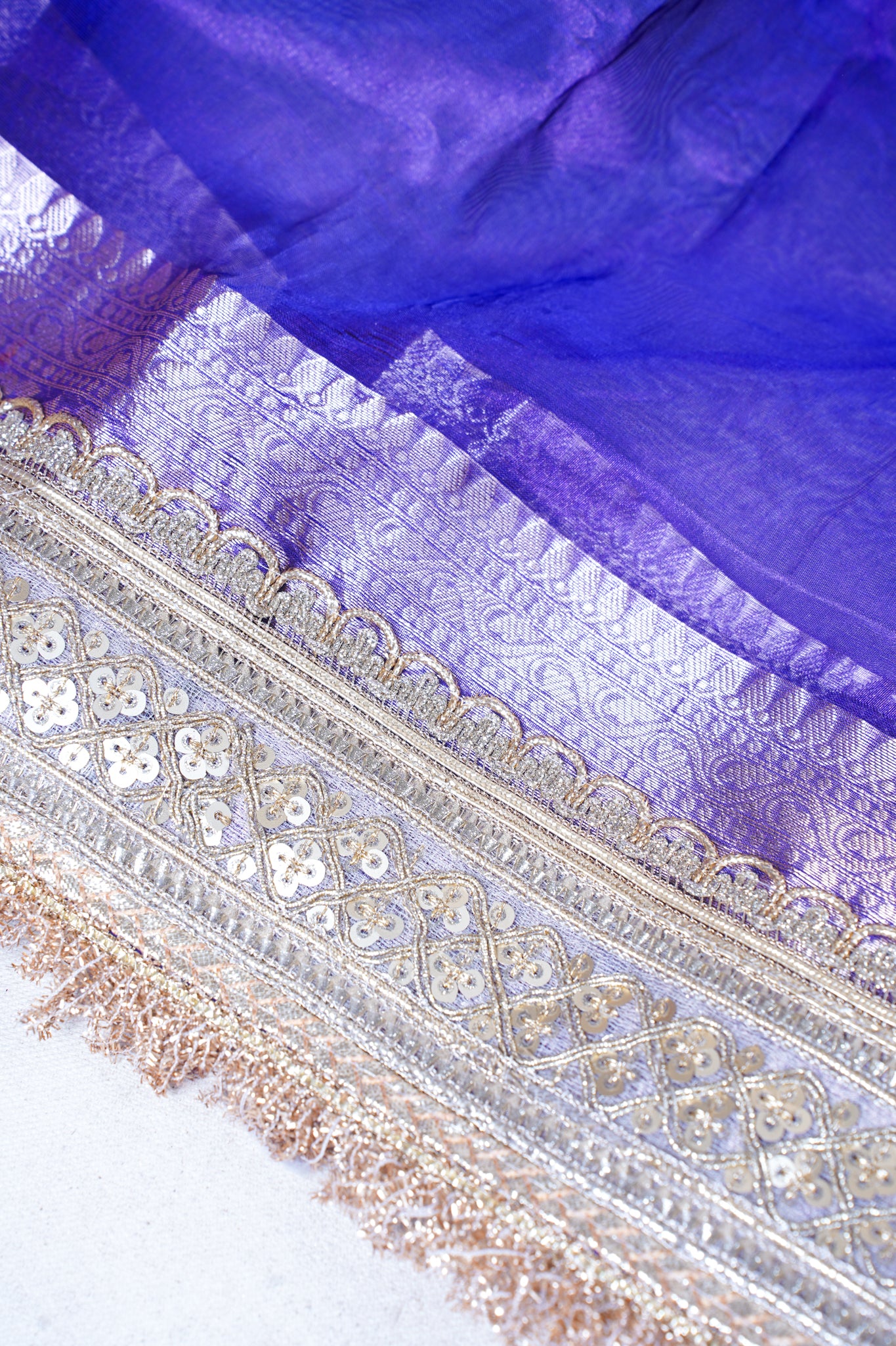 Royal Purple Banarasi Pure Tissue Silk Saree with Sequined Lace Border