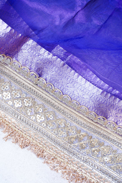 Royal Purple Banarasi Pure Tissue Silk Saree with Sequined Lace Border