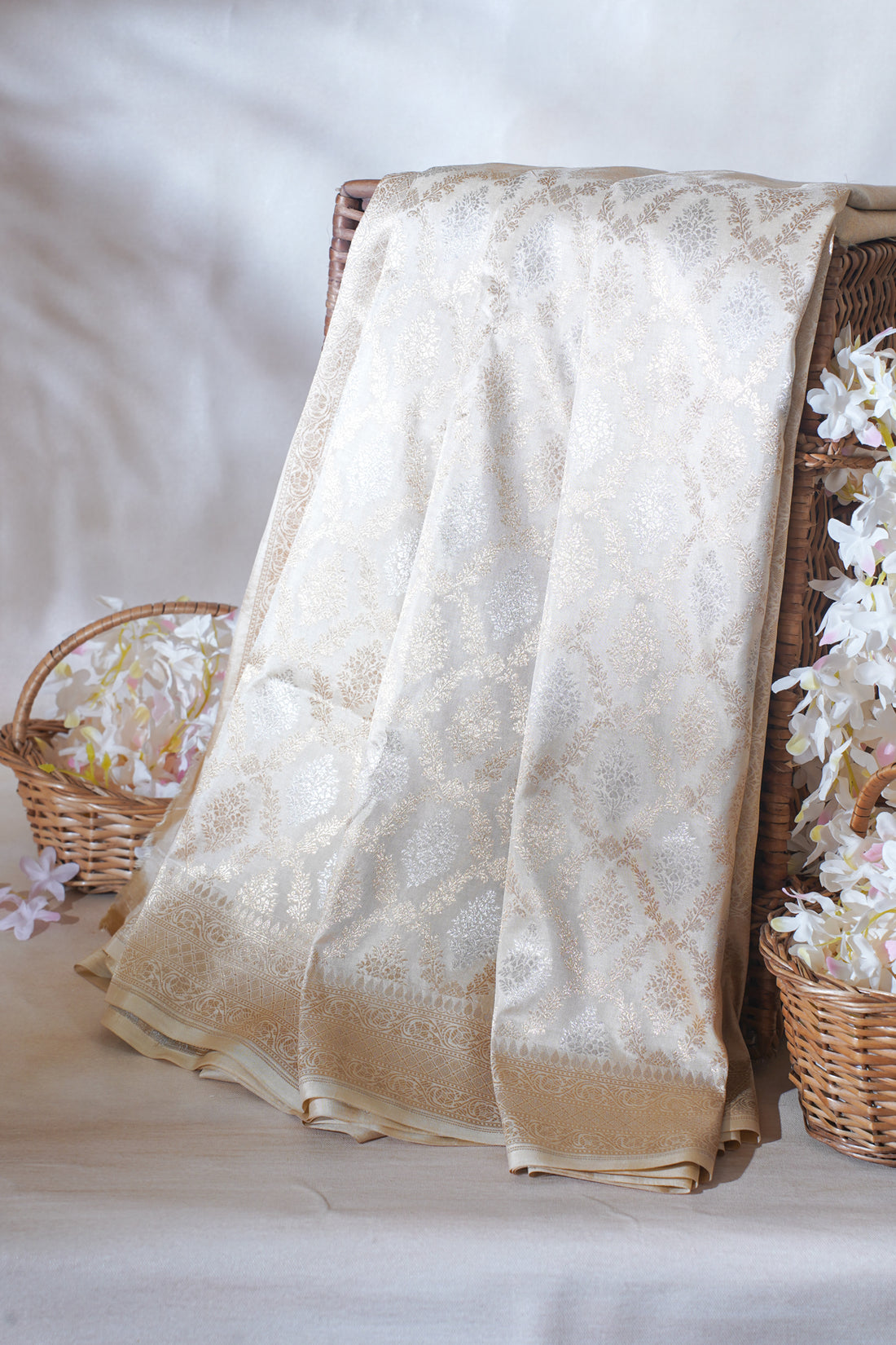 Ivory Pure Brocade Sona Rupa Saree