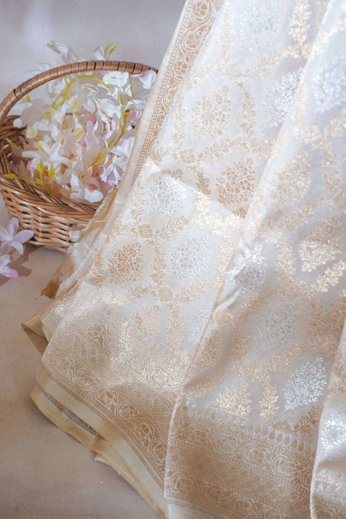 Ivory Pure Brocade Sona Rupa Saree