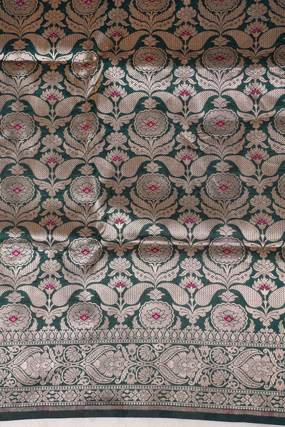 Bottle Green Banarasi Pure Minakari Brocade Saree
