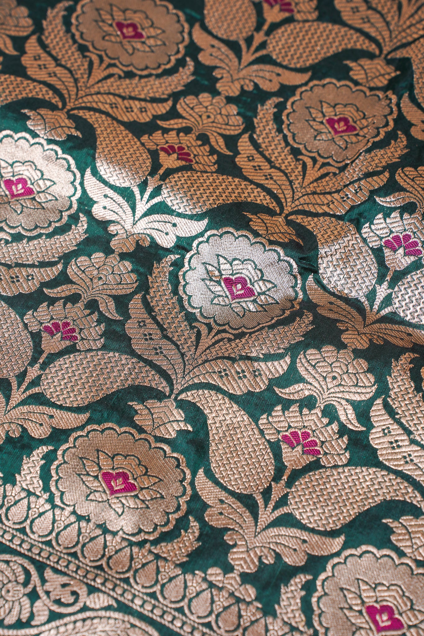 Bottle Green Banarasi Pure Minakari Brocade Saree