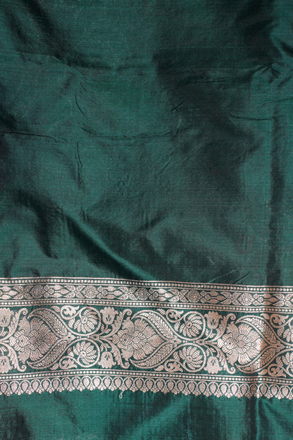 Bottle Green Banarasi Pure Minakari Brocade Saree