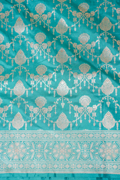 Turquoise Blue Banarasi Pure Katan Silk Jaal Saree