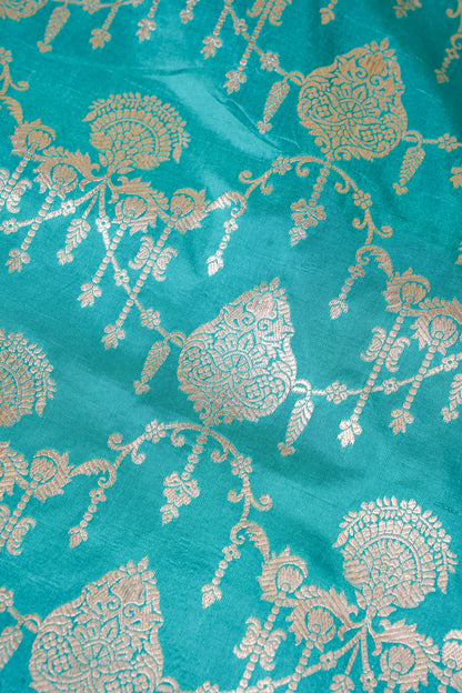 Turquoise Blue Banarasi Pure Katan Silk Jaal Saree
