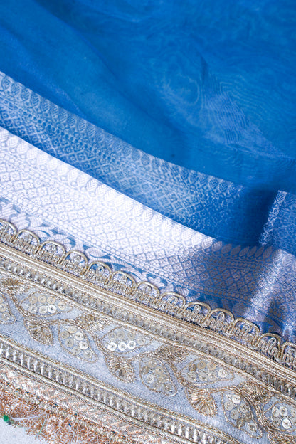 Royal Blue Banarasi Pure Tissue Silk Saree with Lace Border