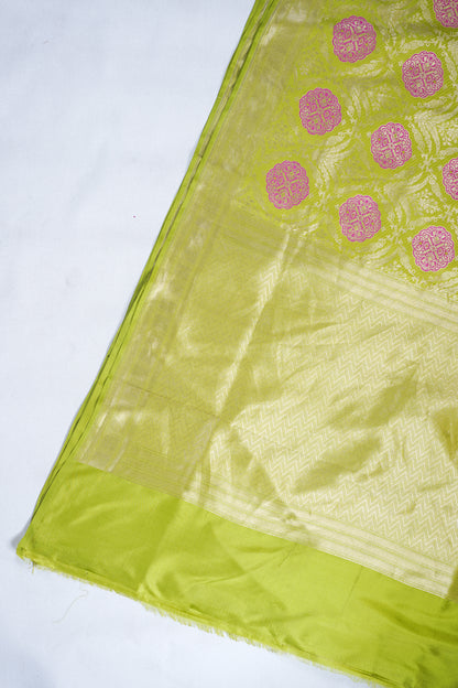 Parrot Green Pure Brocade Minakaari Saree
