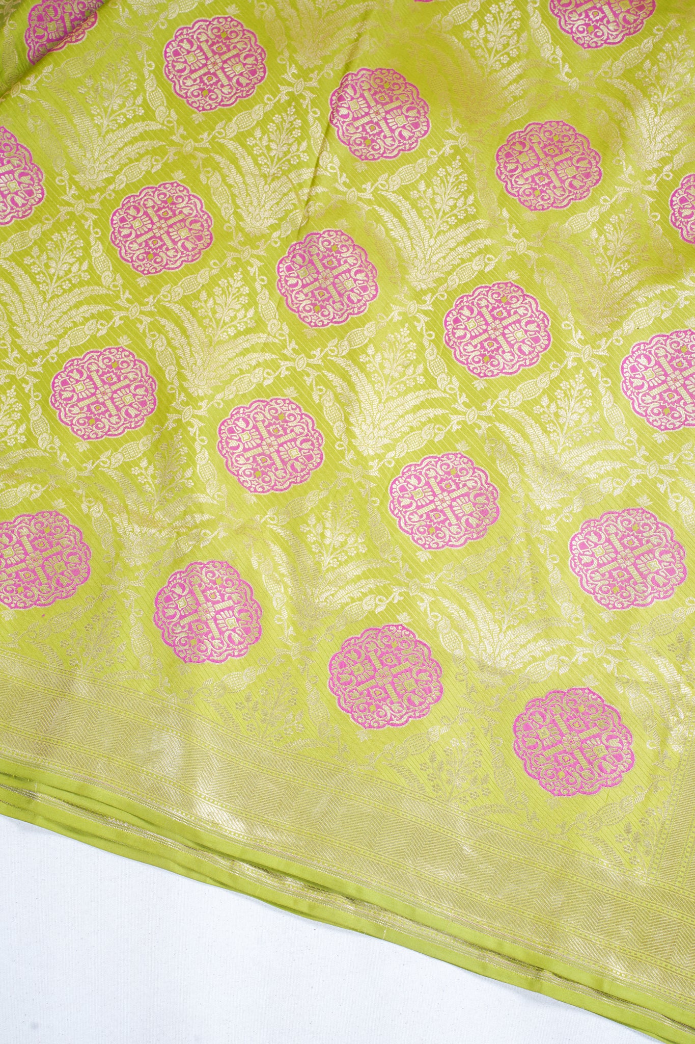 Parrot Green Pure Brocade Minakaari Saree