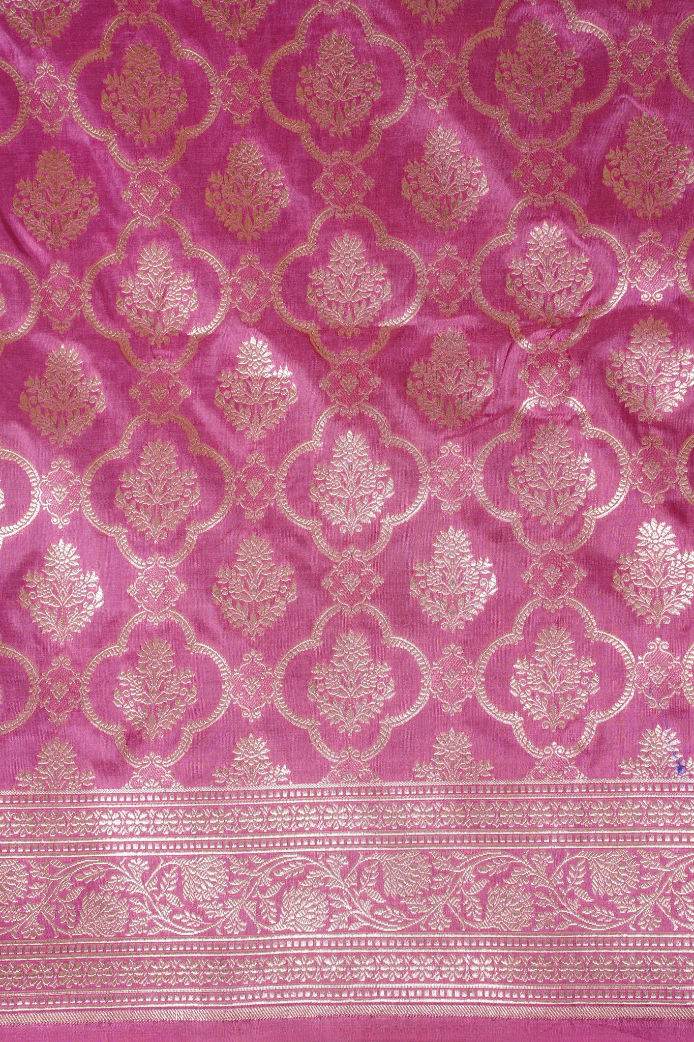Rani Pink Banarasi Pure Katan Silk Jaal Saree