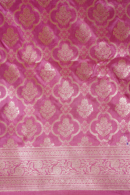 Rani Pink Banarasi Pure Katan Silk Jaal Saree