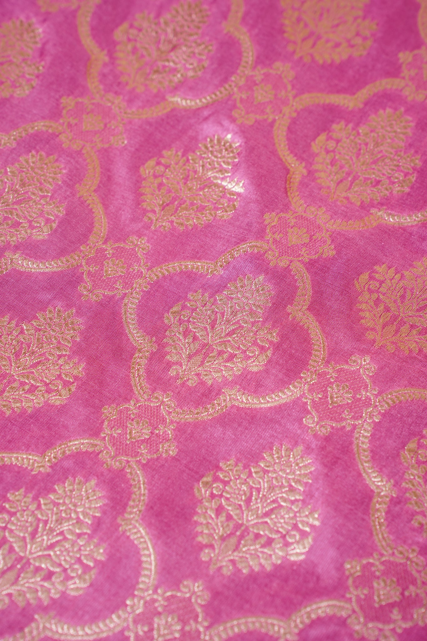 Rani Pink Banarasi Pure Katan Silk Jaal Saree