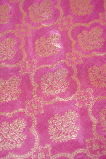 Rani Pink Banarasi Pure Katan Silk Jaal Saree