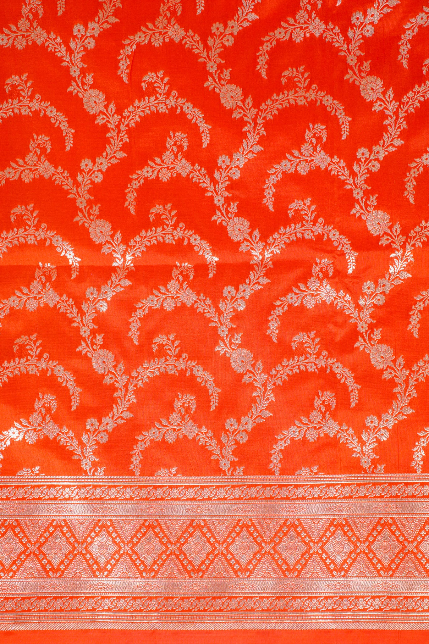 Orange Banarasi Pure Katan Silk Jaal Saree