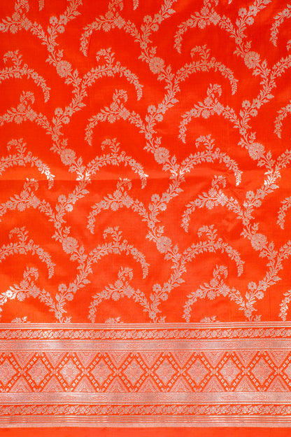 Orange Banarasi Pure Katan Silk Jaal Saree