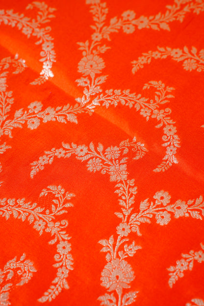 Orange Banarasi Pure Katan Silk Jaal Saree