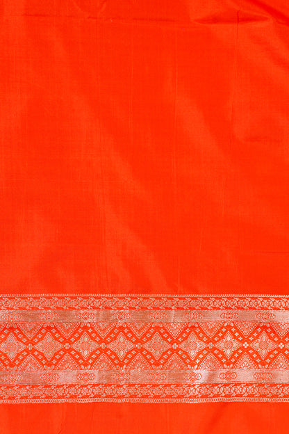 Orange Banarasi Pure Katan Silk Jaal Saree