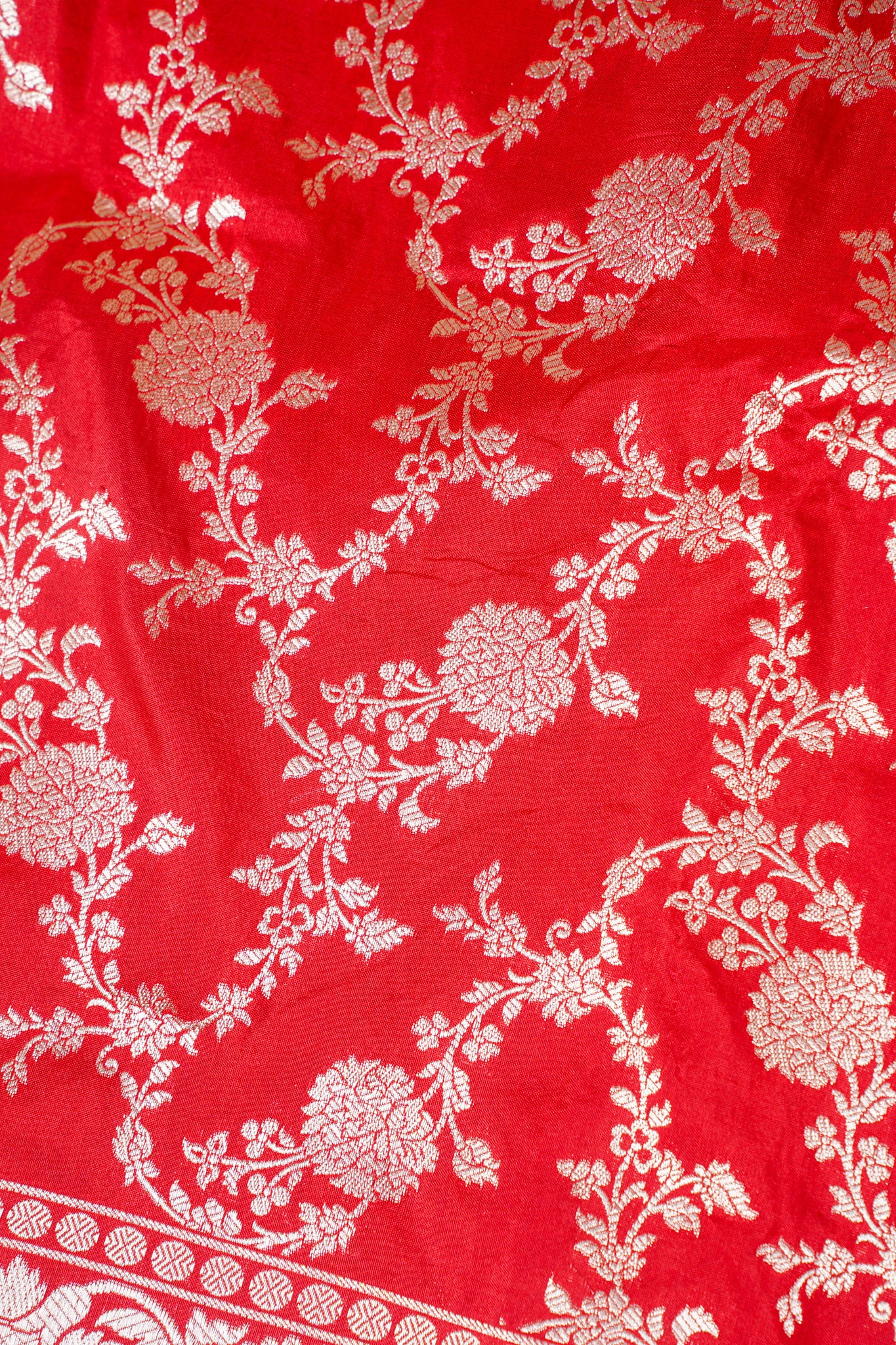 Red Banarasi Pure Katan Silk Jaal Saree