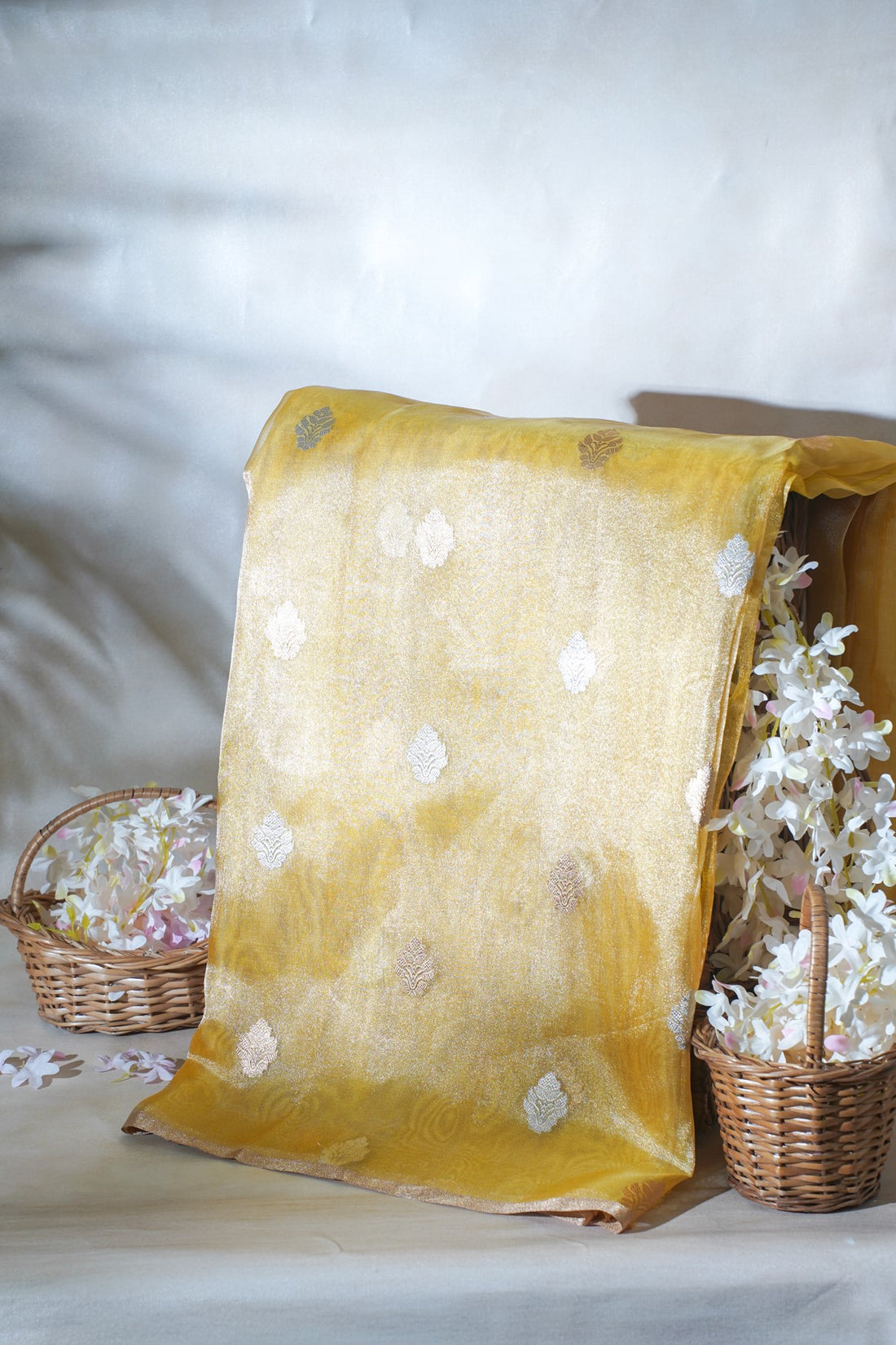 Golden Yellow Pure Tissue Silk Handloom Saree