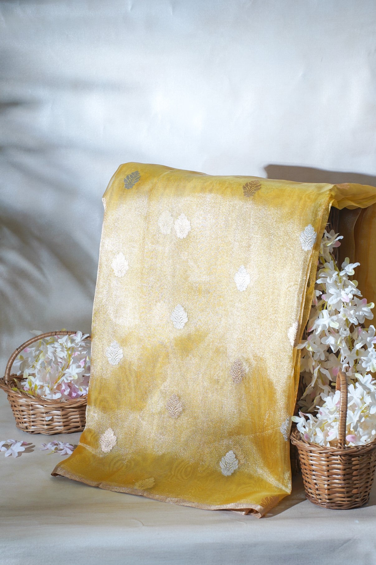 Golden Yellow Pure Tissue Silk Handloom Saree