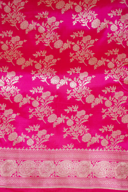 Rani Pink Banarasi Pure Katan Silk Jaal Saree