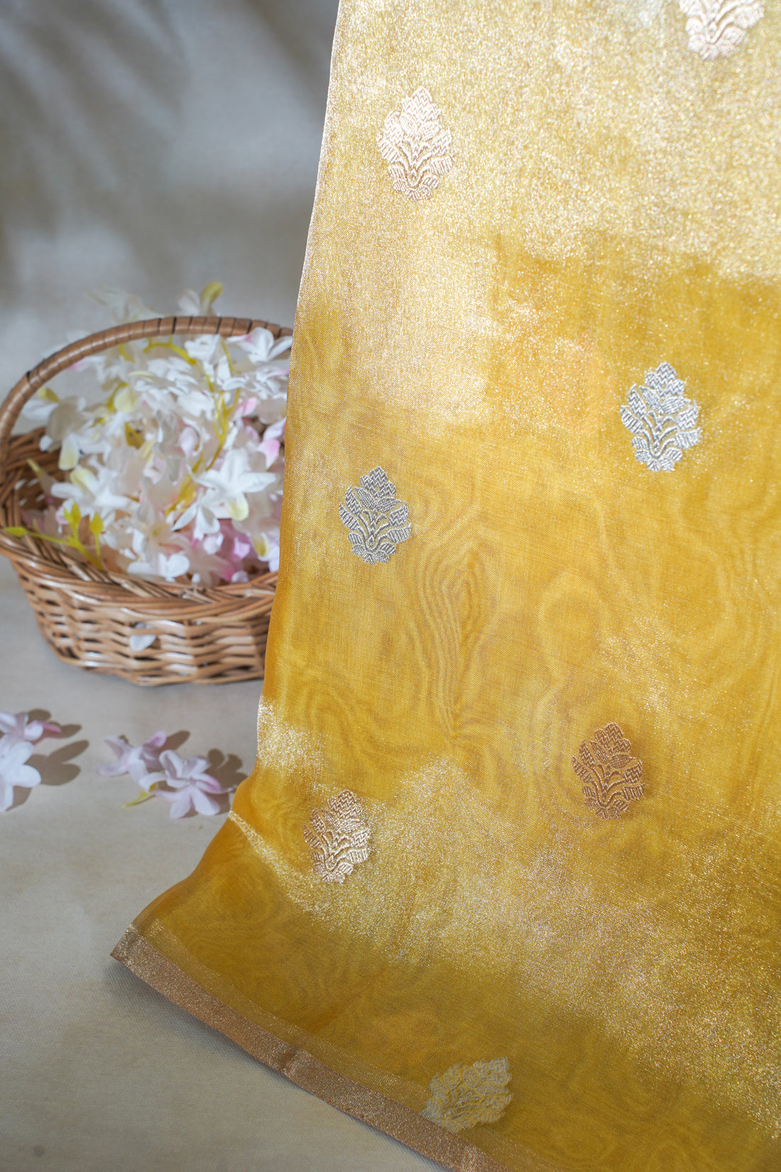 Golden Yellow Pure Tissue Silk Handloom Saree