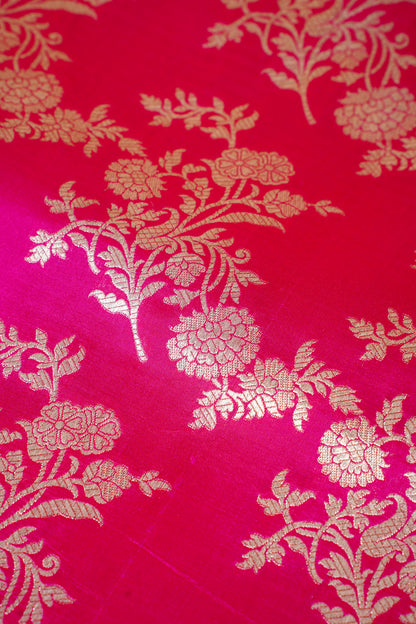 Rani Pink Banarasi Pure Katan Silk Jaal Saree