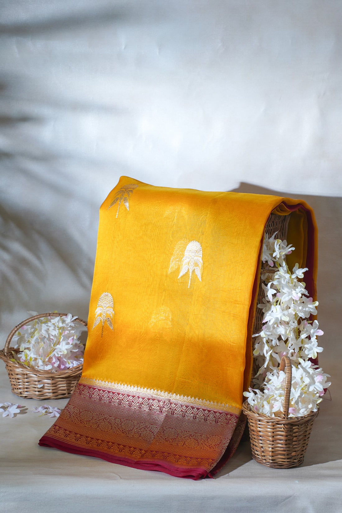 Sunshine Yellow Pure Kora Organza Silk Handloom Saree